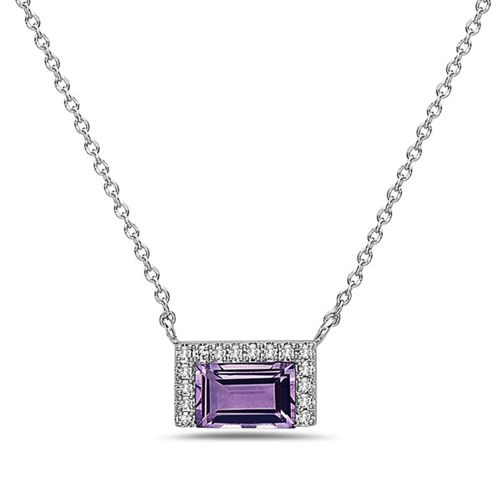 14K White Gold 0.62cttw Amethyst and 0.04cttw Diamond Pendant, 18"