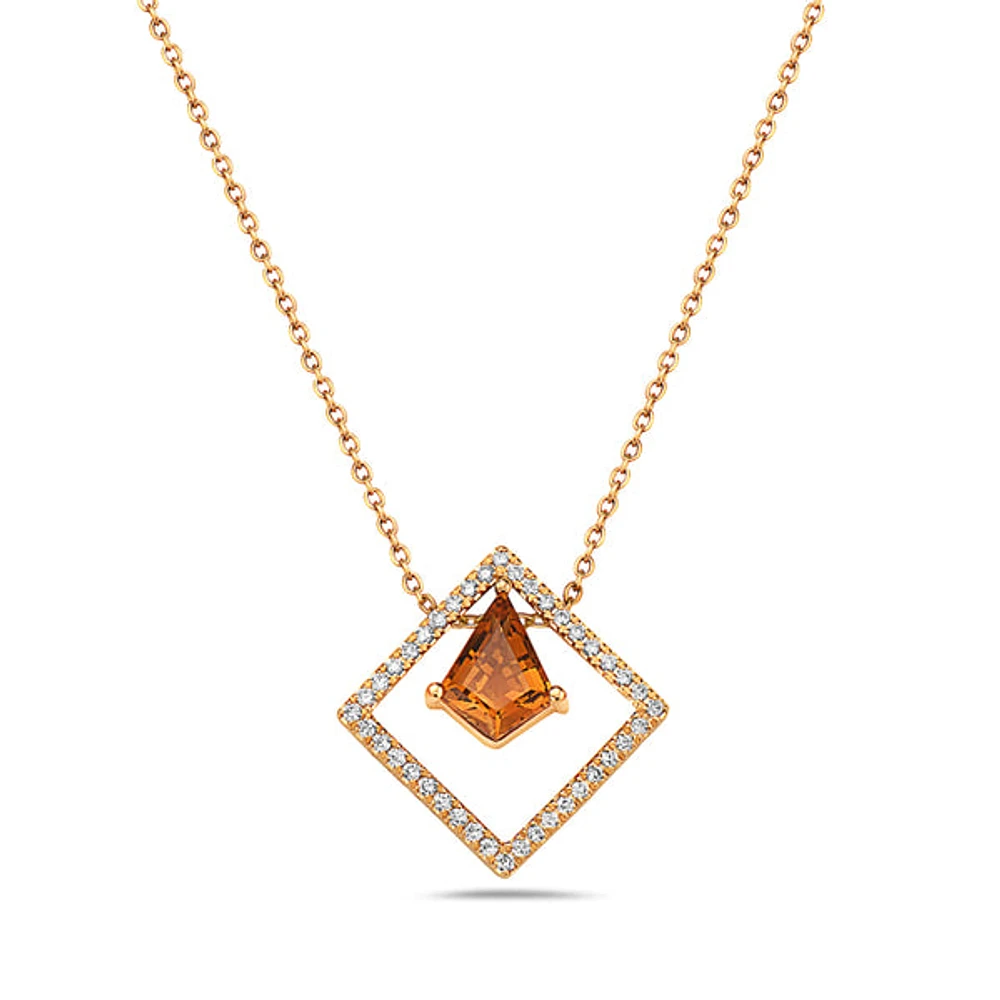 14K Yellow Gold 0.44cttw Citrine and 0.10cttw Diamond Necklace - 18 Inches