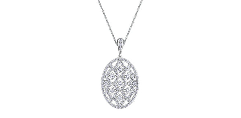 10K White Gold 1.00cttw Diamond Pendant, 18"