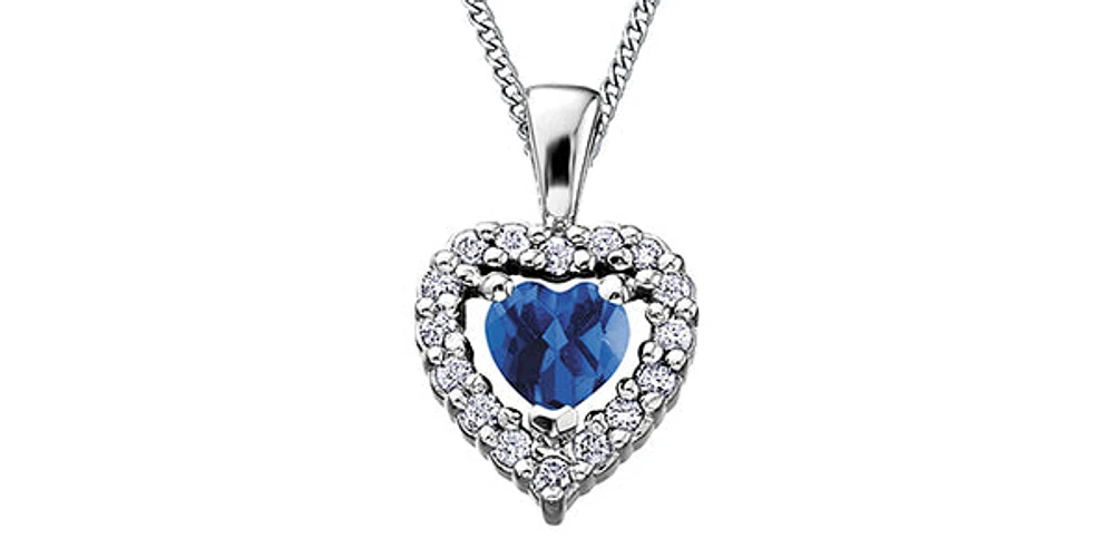 10K White Gold Sapphire and Diamond Pulse Pendant - 18 inches
