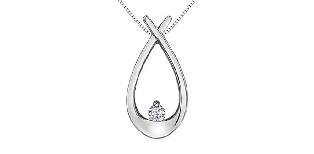 10K White Gold 0.043cttw Diamond Pendant, 18"