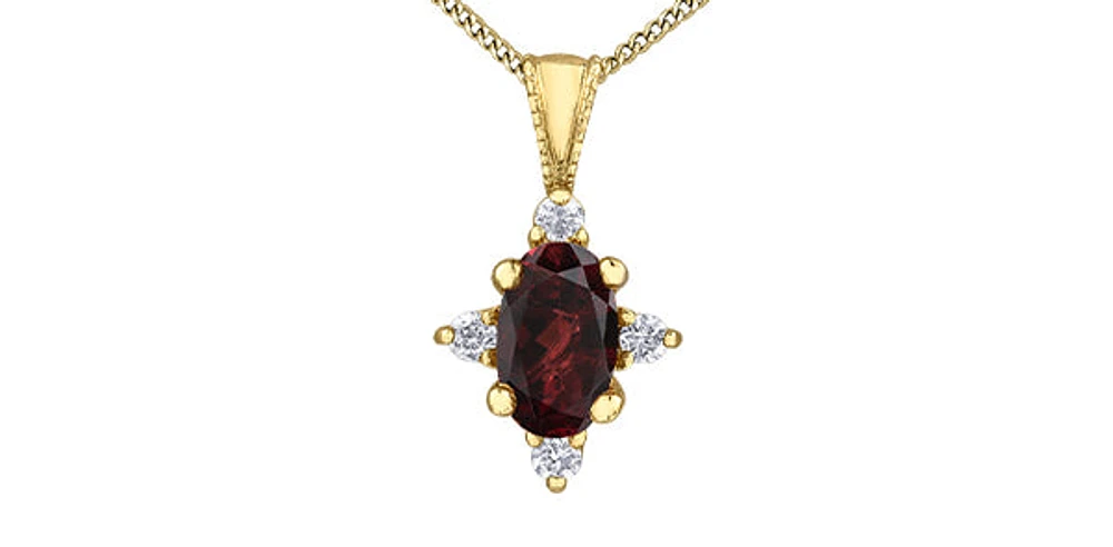 10K Yellow Gold Garnet and Diamond Necklace - 18 Inches