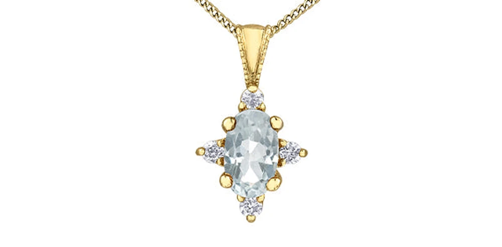 10K Yellow Gold White Topaz and Diamond Pendant, 18"