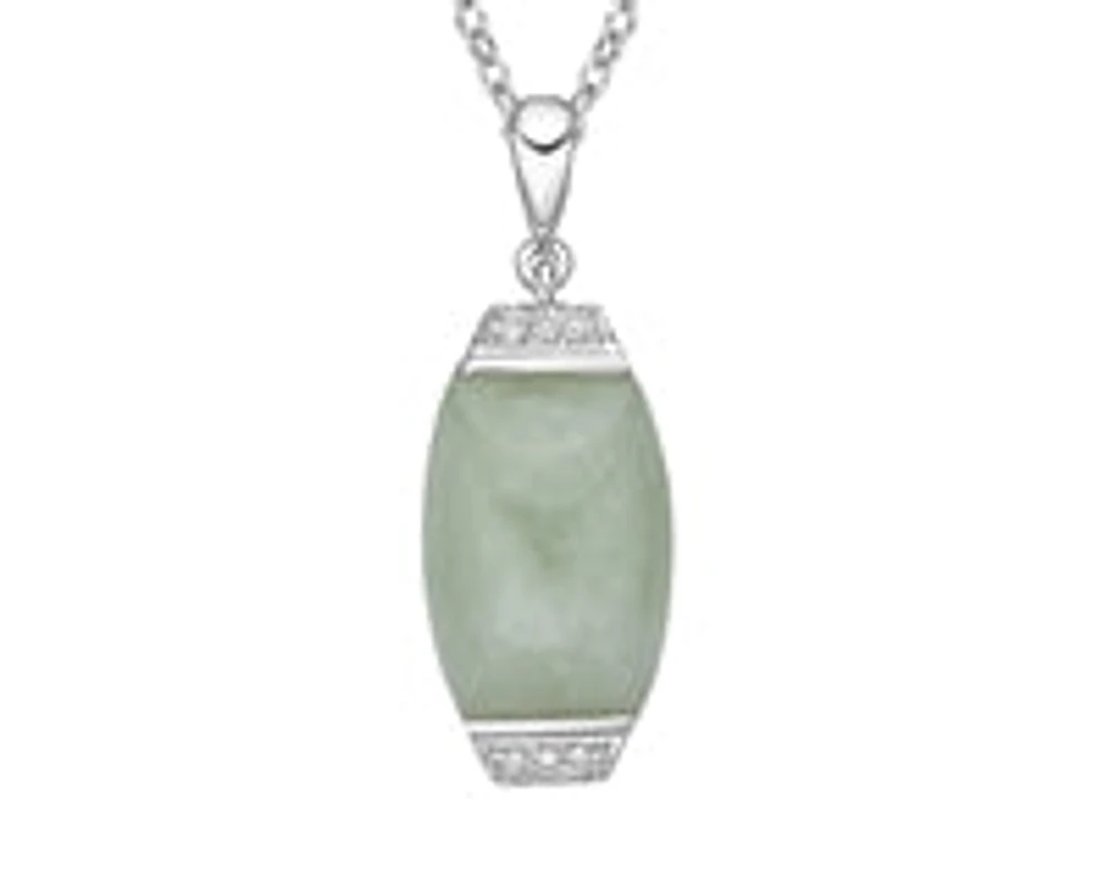 10K Gold Jadeite And Diamond Pendant - White gold