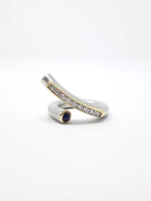 Silver Sapphire and CZ Ring