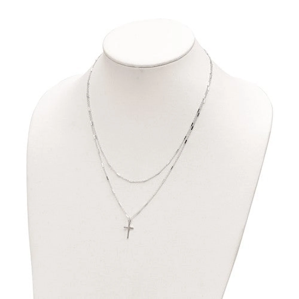 Sterling Silver Fancy Cross Double Strand Necklace - 16.25"