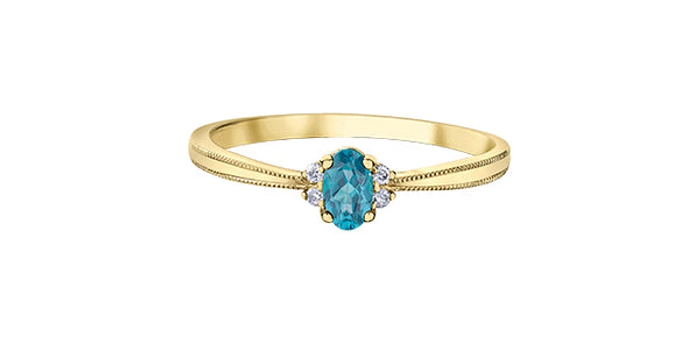 10K Yellow Gold 0.16cttw Topaz and 0.03cttw Diamond Ring