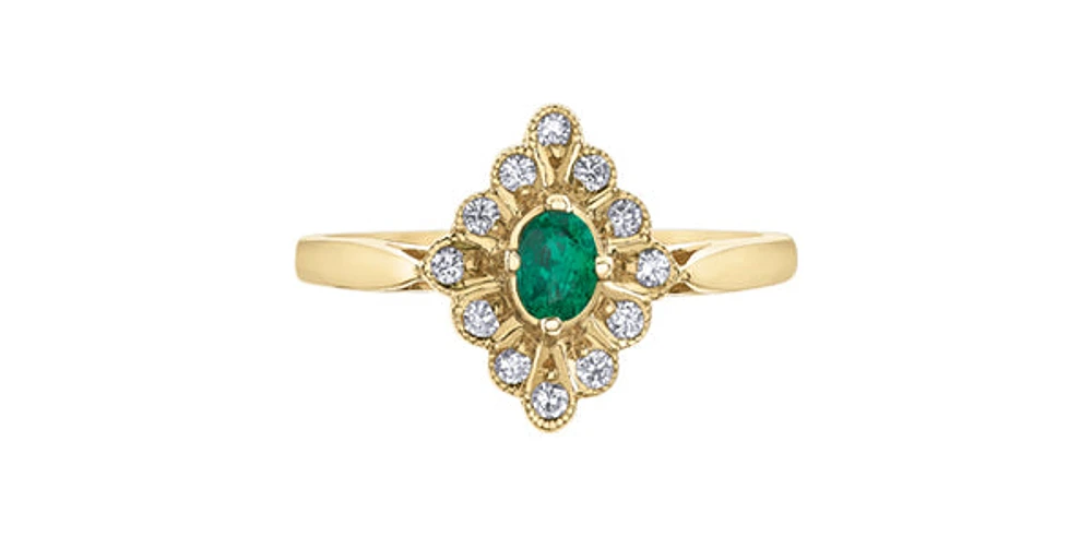 10K Yellow Gold 0.17cttw Genuine Emerald & 0.12cttw Diamond Ring - 4.5