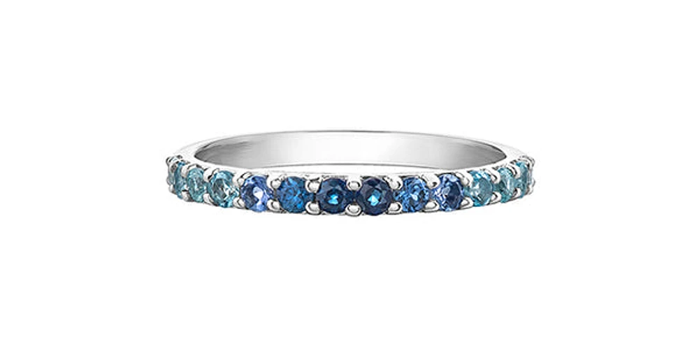 10K White Gold Genuine 2mm White Zircon, Aquamarine, Blue Zircon, Blue Topaz, Tanzanite, Ceylon Sapphire and Sapphire Gemstone Ring, size 6.5 - 4.5