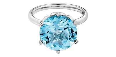 10K White Gold Blue Topaz Ring - Size 6