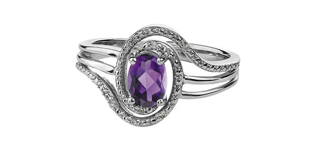 925 Sterling Silver Amethyst & Diamond Ring - 4.5