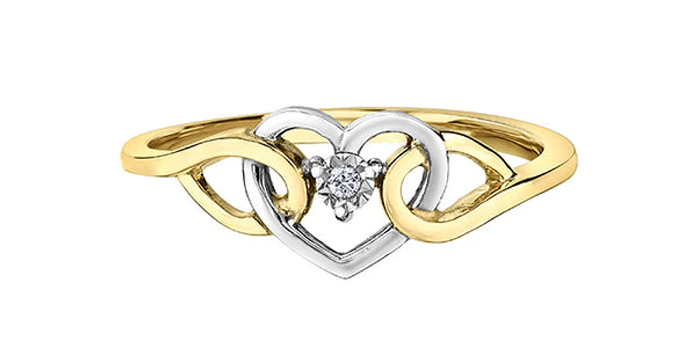 10K Yellow & White Gold Diamond 0.01cttw Heart Ring - 4.5