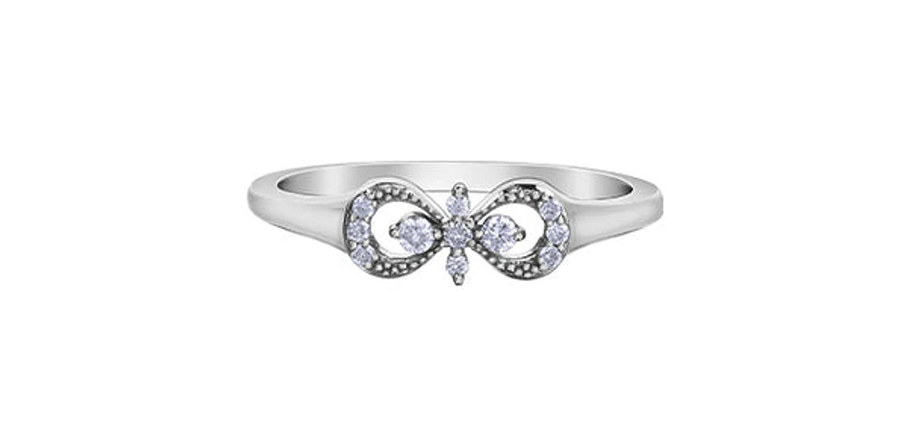 10K White Gold 0.10cttw Diamond Infinity / Cross Ring, size 6
