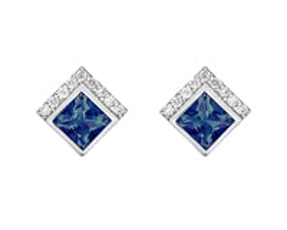 10K Gold Created Alexandrite and Diamond Earrings