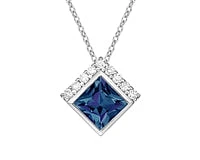 10K White Gold 6.0mm Created Alexandrite & 0.14cttw Diamond Pendant, 17"