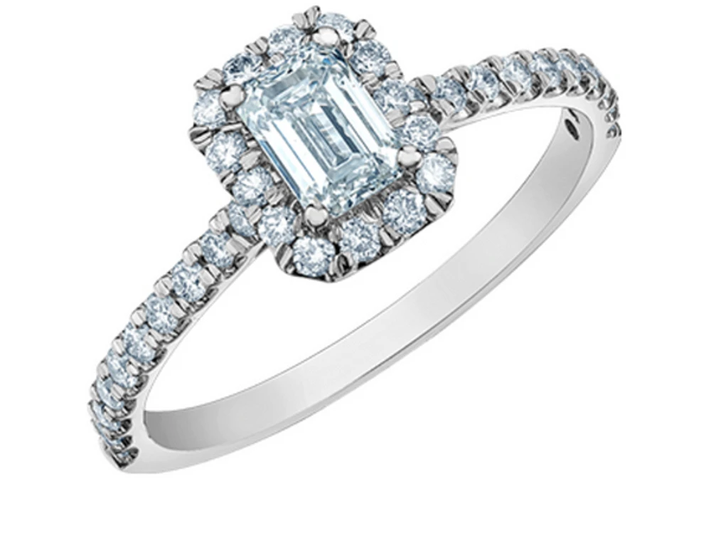 14K Lab Grown Emerald Cut Halo Style Diamond Ring - Gold / Carat Total 4.5