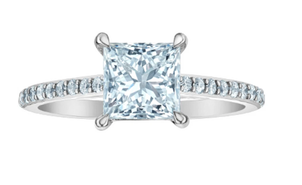 14K Lab Grown Princess Cut Solitaire and Round Brilliant Mount - Gold / 1.20 Carat Weight 4.5