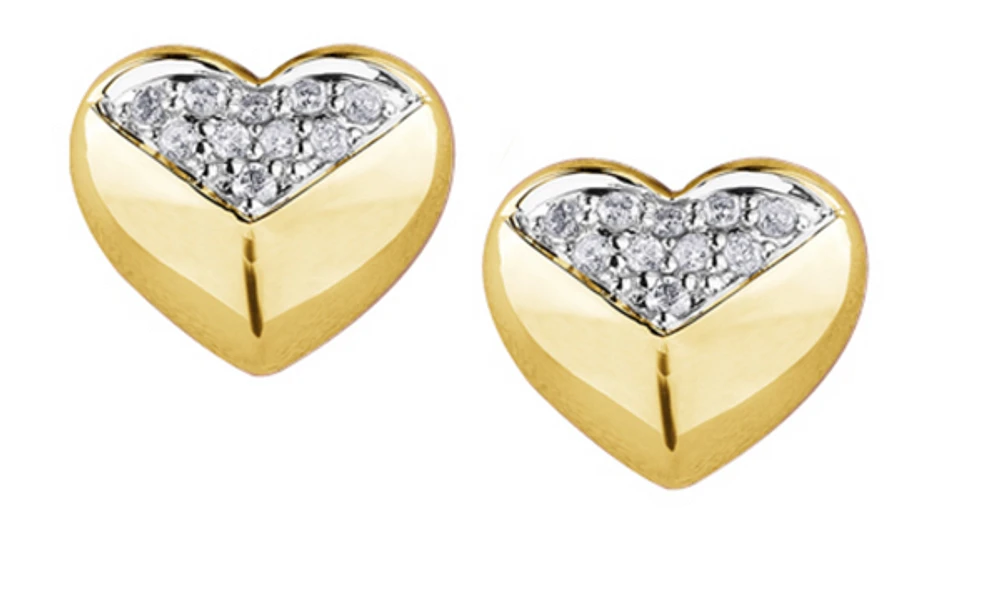 10K Yellow Gold Diamond Heart Earrings 0.10cttw