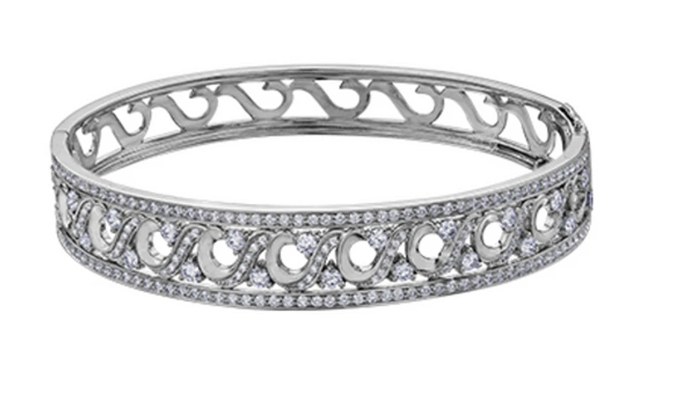 18Kt White Gold & Palladium Alloy (hypoallergenic) 2.52cttw Diamond Bangle, 7"