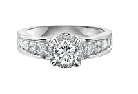 18K White Gold/Palladium Alloy (hypoallergenic) Halo & Channel Set Diamond Ring - Gold /