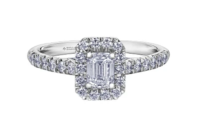 18K White Gold/Palladium Alloy (hypoallergenic) 1.00cttw Emerald Cut Halo Diamond Ring - Gold /