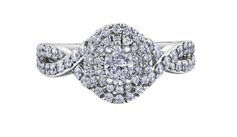 18K White Gold/Palladium Alloy (hypoallergenic) 1.00cttw Oval Double Halo Diamond Ring - Gold /