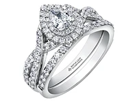 18K White Gold/Palladium Alloy (hypoallergenic) 1.00cttw Pear Shape Double Halo Diamond Ring