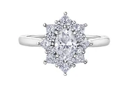 18K White Gold/Palladium Alloy (hypoallergenic) 1.15-1.39cttw Oval Shape Diamond Cluster Ring - Gold / 1.15 Carat Total