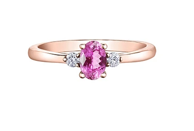 14K Rose Gold Oval Sapphire & 0.08cttw Canadian Diamond Ring