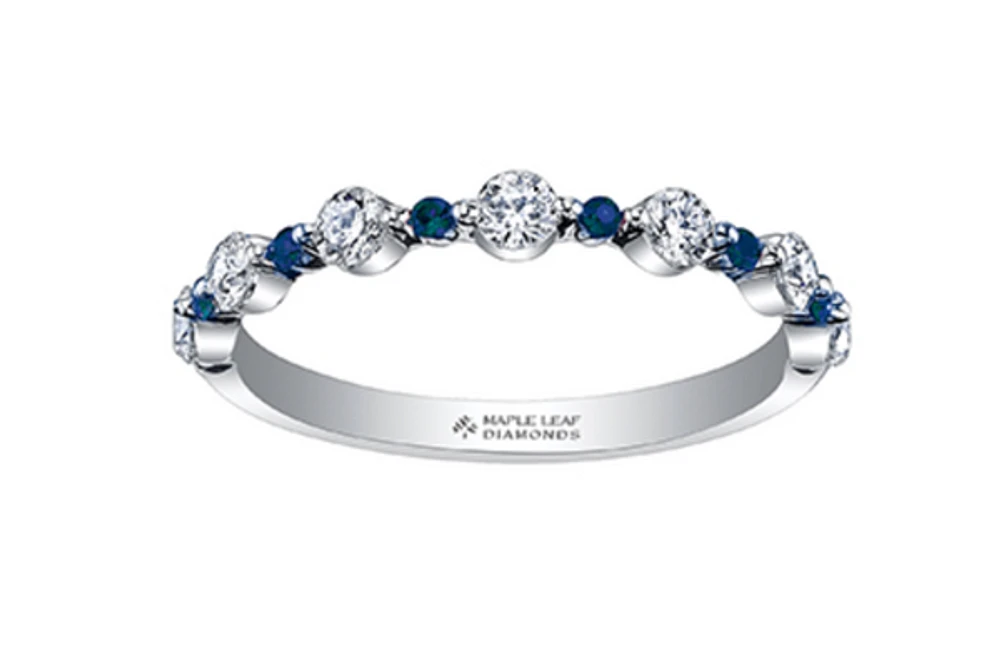 18K White Gold & Palladium (hypoallergenic) Blue Sapphire 0.42cttw Canadian Diamond Ring, 6.5