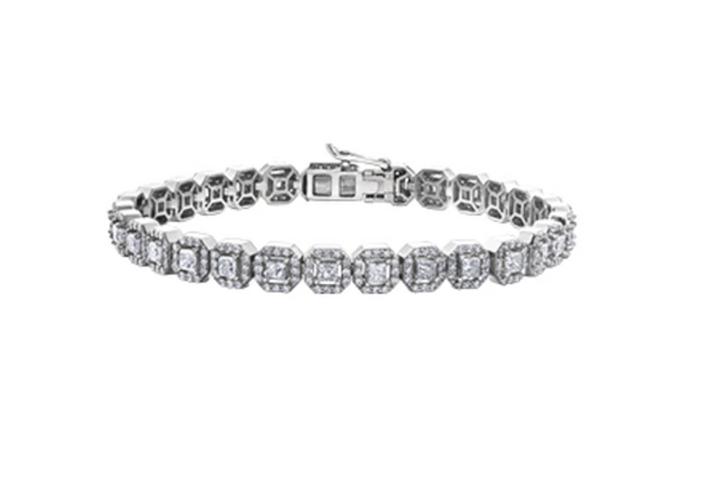 14K White Gold & Palladium Alloy (hypoallergenic) 5.42cttw Princess Canadian Diamond Tennis Bracelet