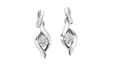 14K White Gold 0.18cttw Canadian Diamond Channel Set Earrings