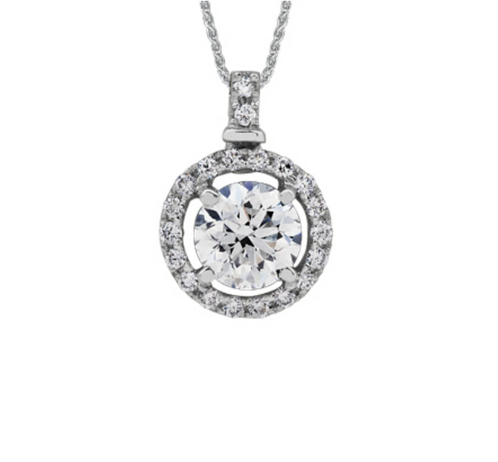 18K White Gold & Palladium Alloy(hypoallergenic) 0.40-0.60cttw Canadian Diamond Halo Pendant - / Carat Total