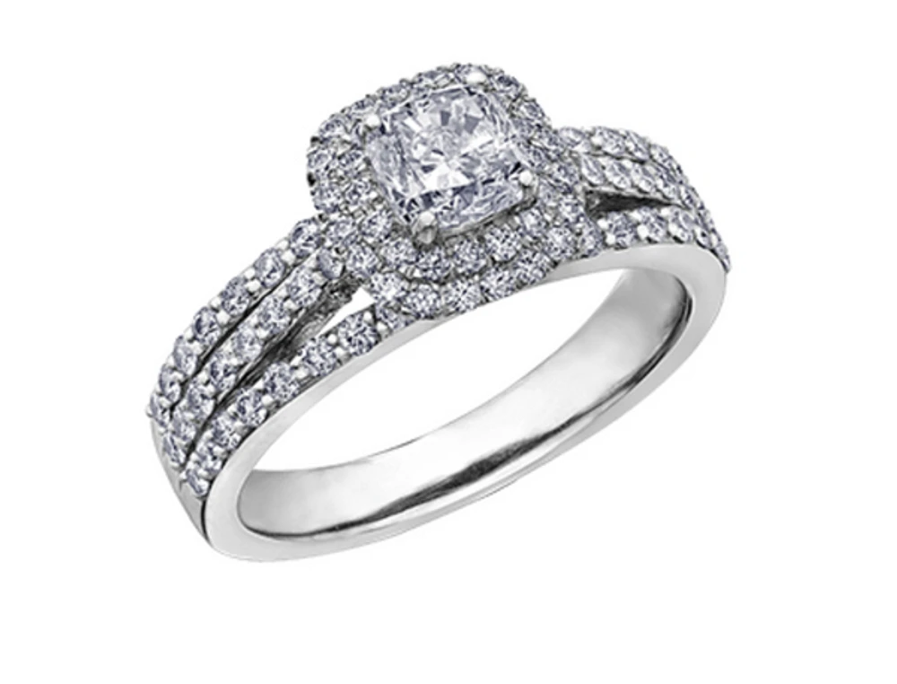 18K White Gold & Palladium Alloy (hypoallergenic) 1.10cttw Canadian Cushion Cut Diamond Engagement Ring