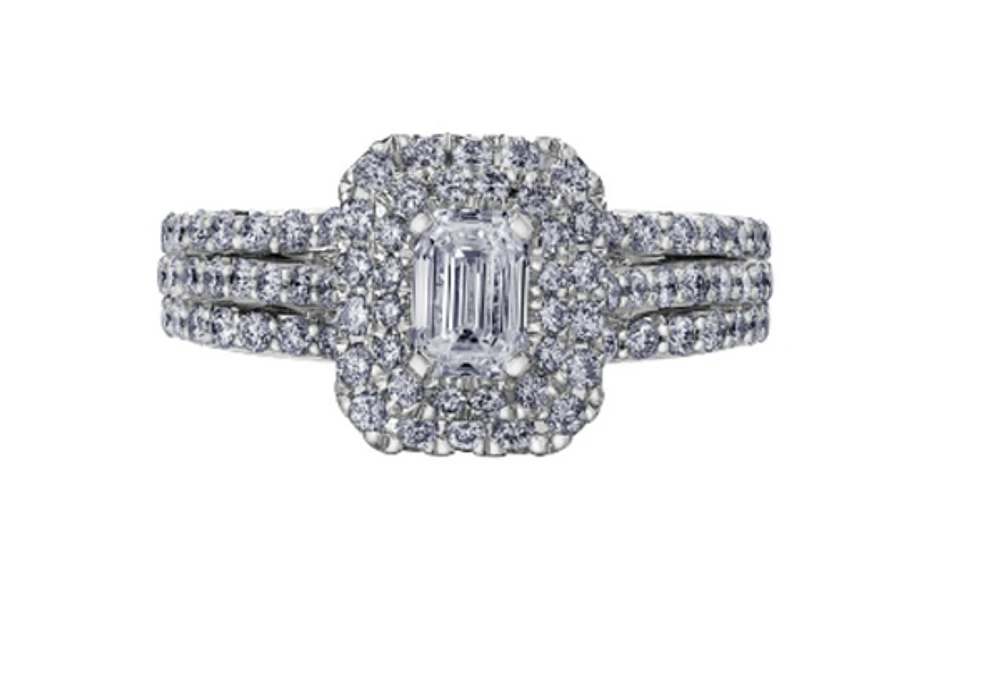 18K White Gold & Palladium Alloy (hypoallergenic) 1.35cttw Canadian Emerald Cut Diamond Engagement Ring - / 4.5