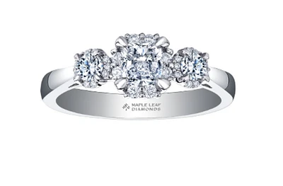 18K White Gold & Palladium Alloy (hypoallergenic) 1.09cttw Canadian 3 Stone Diamond Engagement Ring