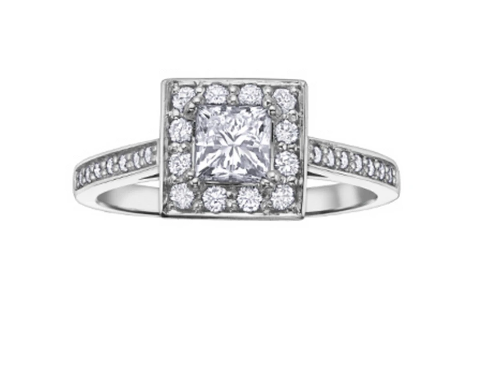 18K White Gold & Palladium Alloy (hypoallergenic) 0.75cttw Canadian Princess Cut Diamond Engagement Ring