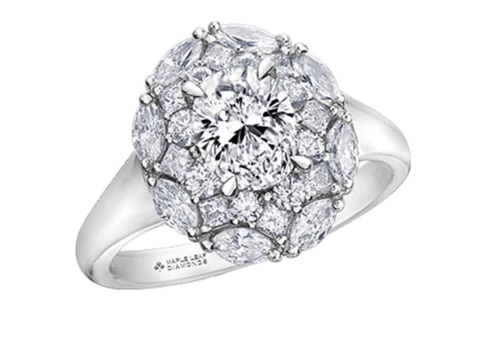 18K White Gold & Palladium Alloy (hypoallergenic) 1.18cttw Canadian Diamond Engagement Ring