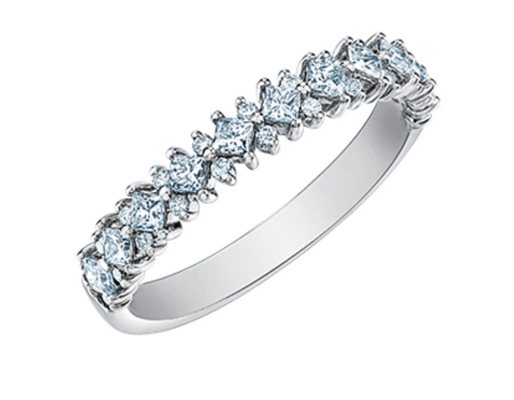 14K White, Yellow, or Rose Gold 0.56cttw Princess and Round Brilliant Cut Canadian Diamond Band - / 4.5
