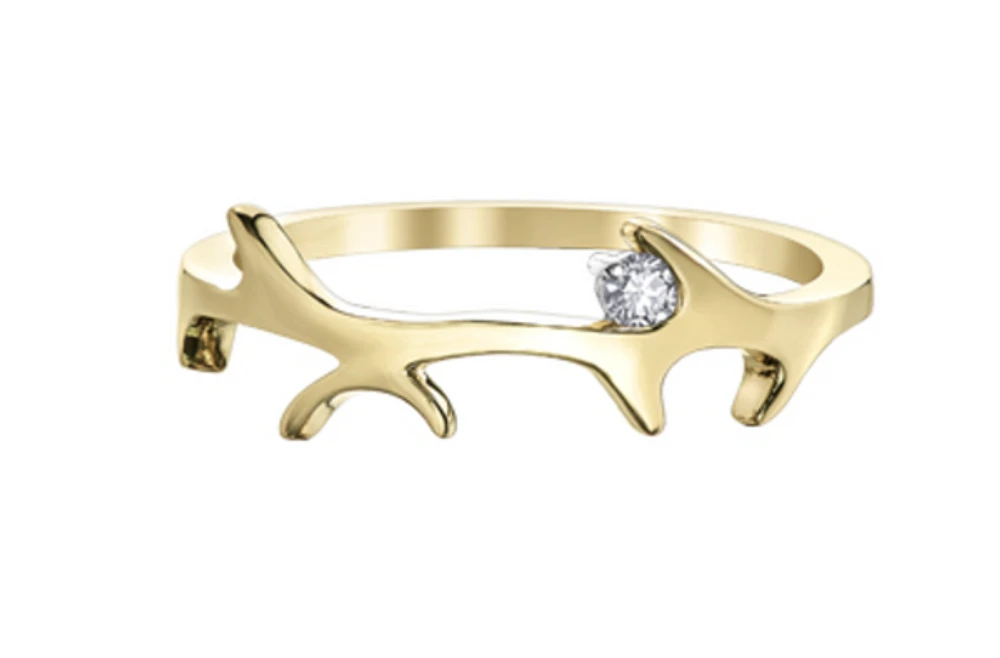10K Yellow Gold 0.04cttw Diamond Antler Ring