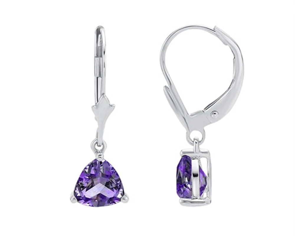 10K White Gold 1.60cttw Amethyst Dangle Earrings with Lever Backs