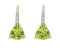 10K Yellow Gold 6mm Trillion Cut Peridot and 0.065cttw Diamond Dangle Earrings with Leverbacks