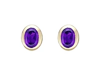 10K Yellow Gold 0.25cttw Oval Cut Amethyst Bezel Set Stud Earrings