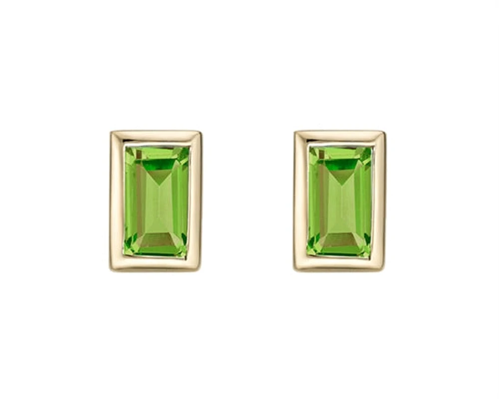 10K Yellow Gold 4x2mm Baguette Cut Peridot Stud Earrings with Butterfly Backings