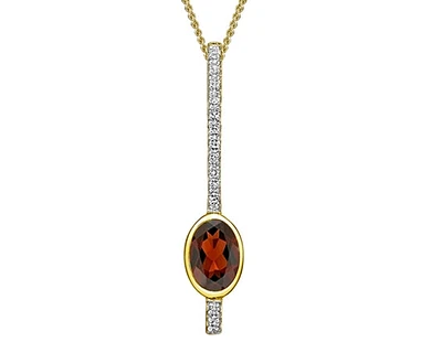 10K Gold 6x4mm Oval Cut Garnet and Diamond Pendant