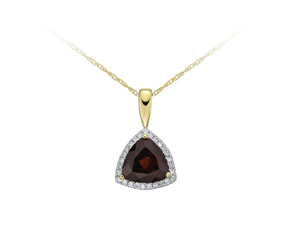 10K Yellow Gold 8mm Trillion Cut Garnet and 0.135cttw Diamond Halo Pendant - 18 inches