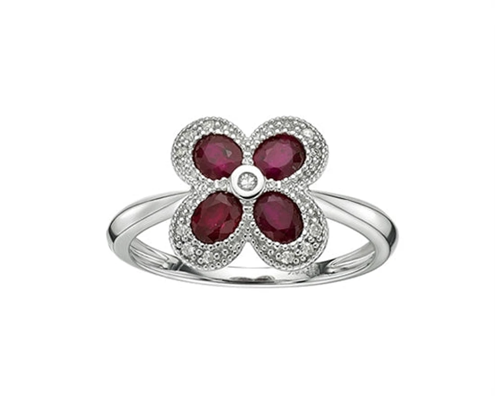 10K White Gold 4x3mm Pear Cut Ruby and 0.06cttw Diamond Halo Ring - 4.5