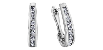 10K White Gold 0.15cttw Diamond Hoop Huggie Hinged Earring