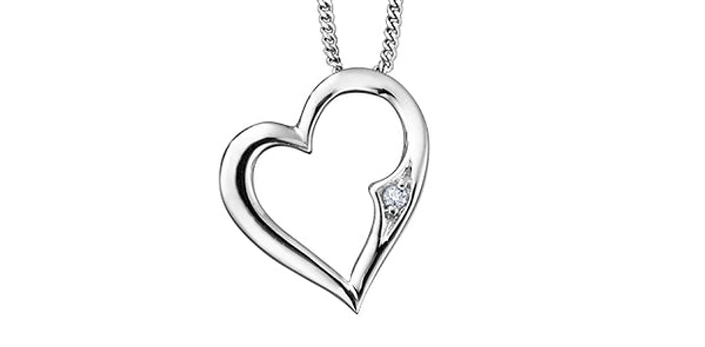 10K White Gold 0.01cttw Diamond Heart Necklace, 18"