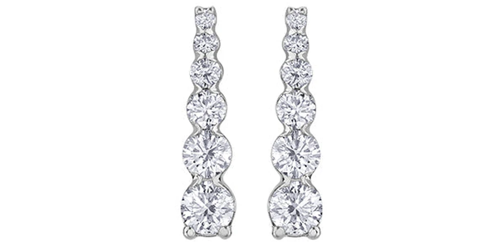 10K White Gold 1.00cttw Diamond Tappered 6 Stone Drop Earrings - 16mm x 4mm